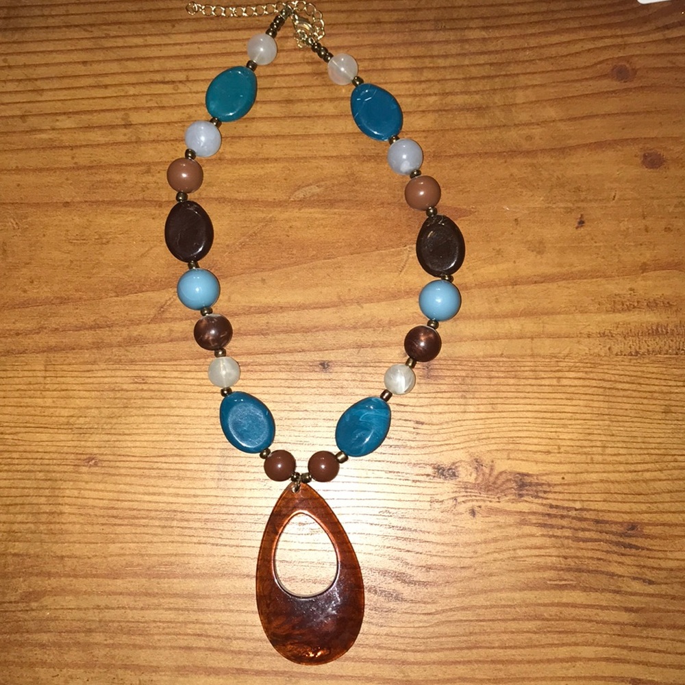 Teal and brown statement necklace